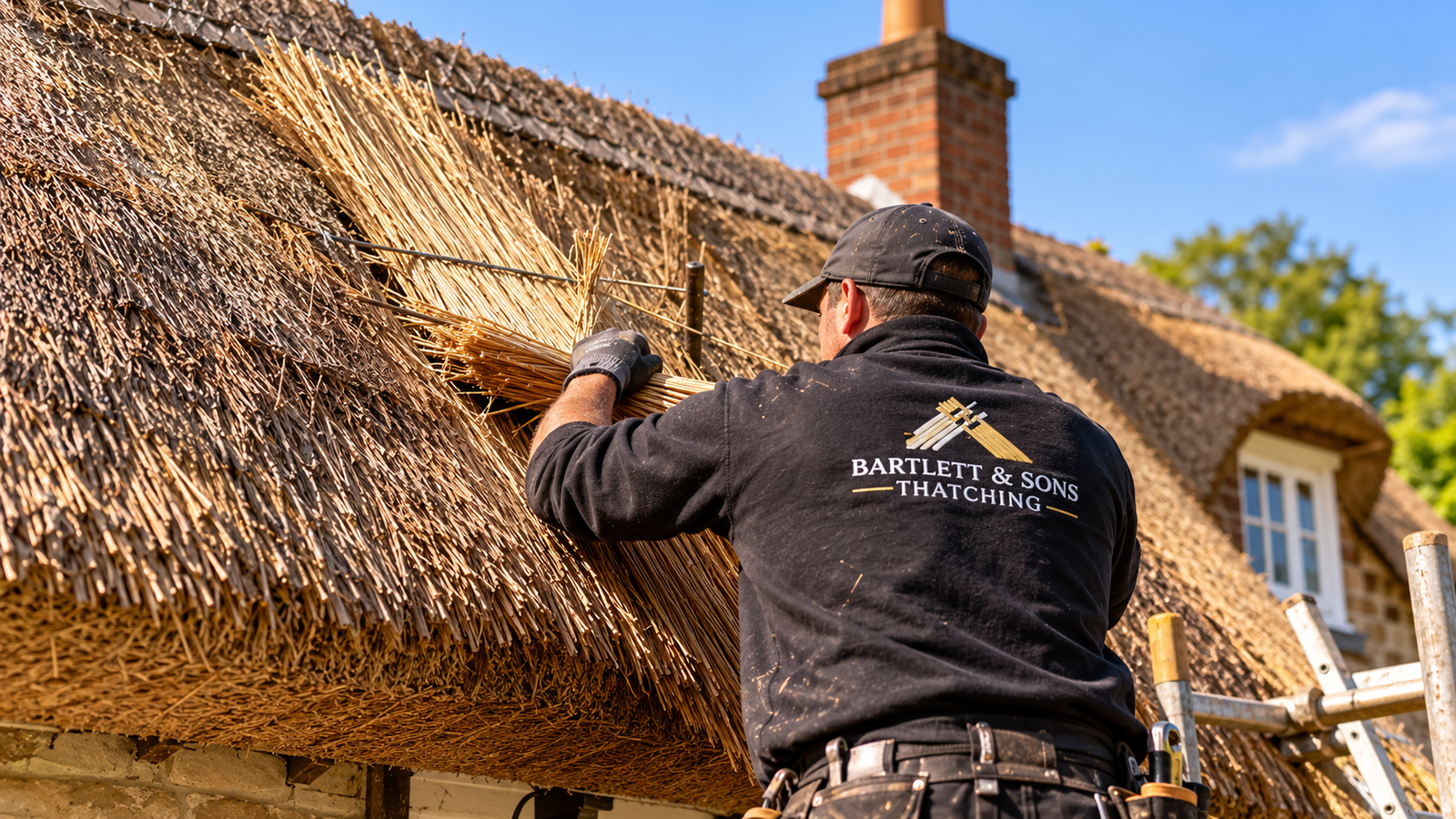 Traditional thatched roof patching and valley repair by Bartlett and Sons Thatching